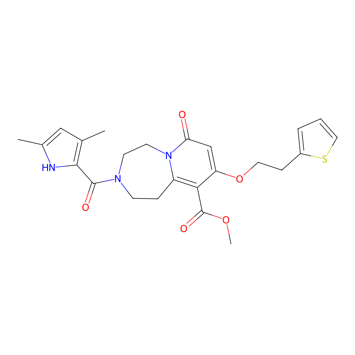 Methyl 3-[(3,5-dimethyl-1H-pyrrol-2-yl)carbonyl]-1,2,3,4,5,7-hexahydro-7-oxo-9-[2-(2-thienyl)ethoxy]pyrido[1,2-d][1,4]diazepine-10-carboxylate molecular structure, CAS 1185508-91-1