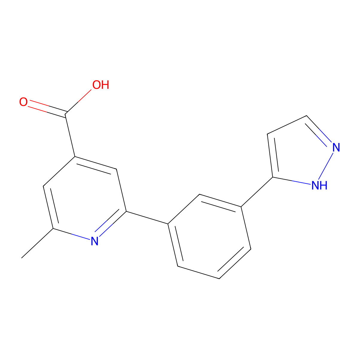 2-methyl-6-[3-(1H-pyrazol-3-yl)phenyl]pyridine-4-carboxylicacid molecular structure, CAS 1185528-12-4