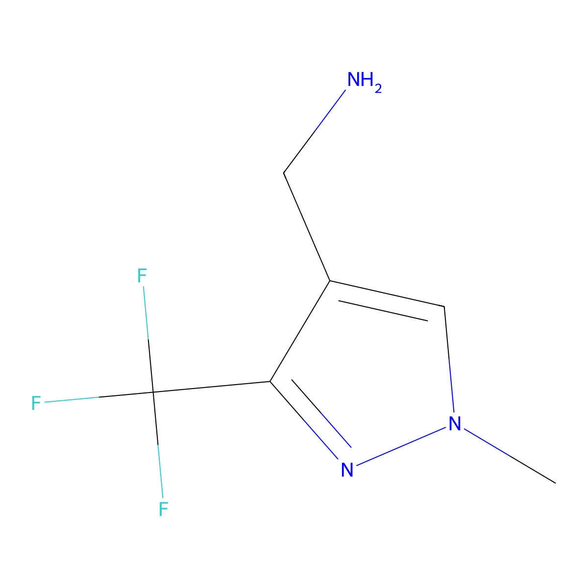 (1-methyl-3-(trifluoromethyl)-1H-pyrazol-4-yl)methanamine molecular structure, CAS 1185532-72-2
