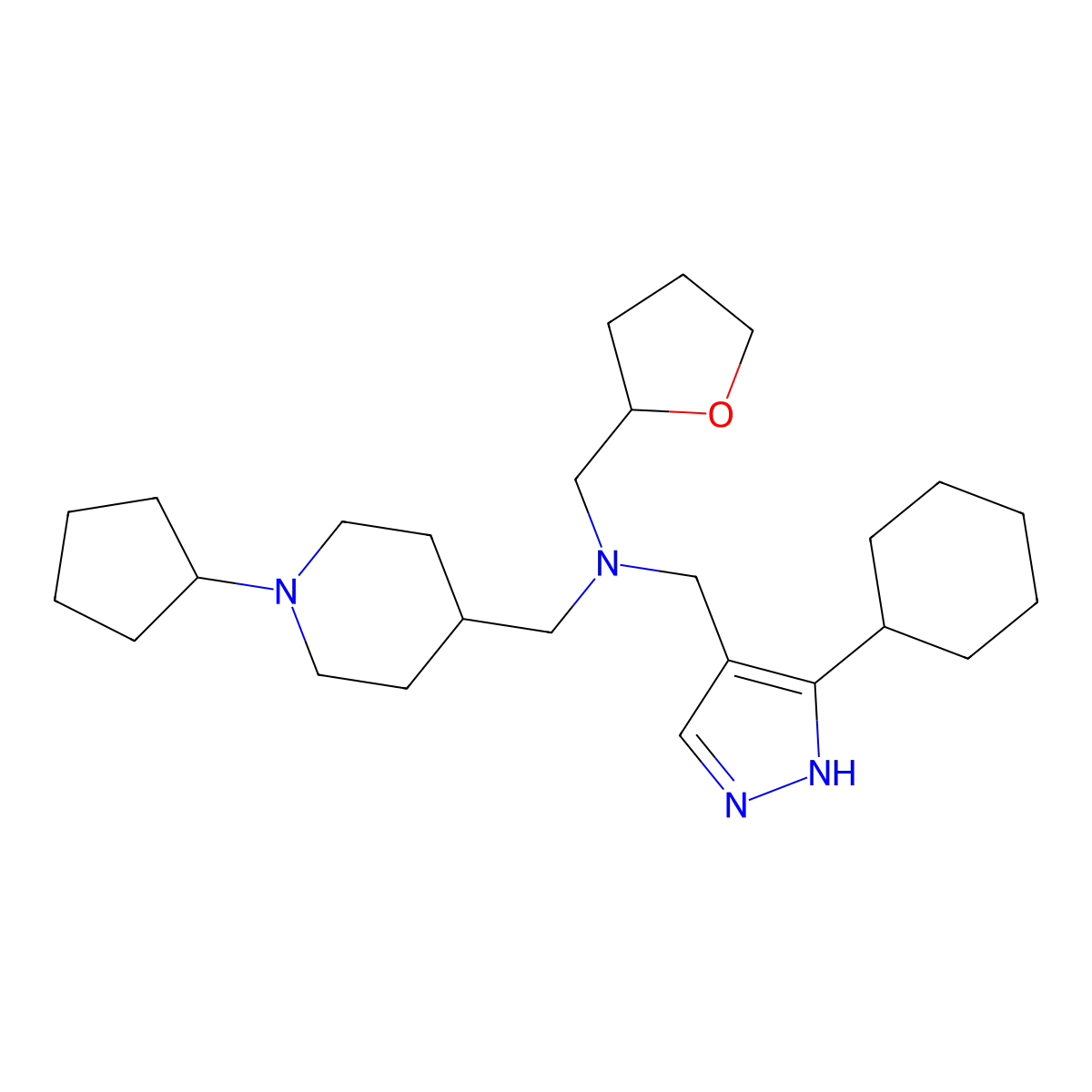 1-(3-cyclohexyl-1H-pyrazol-4-yl)-N-[(1-cyclopentyl-4-piperidinyl)methyl]-N-(tetrahydro-2-furanylmethyl)methanamine molecular structure, CAS 1185533-69-0
