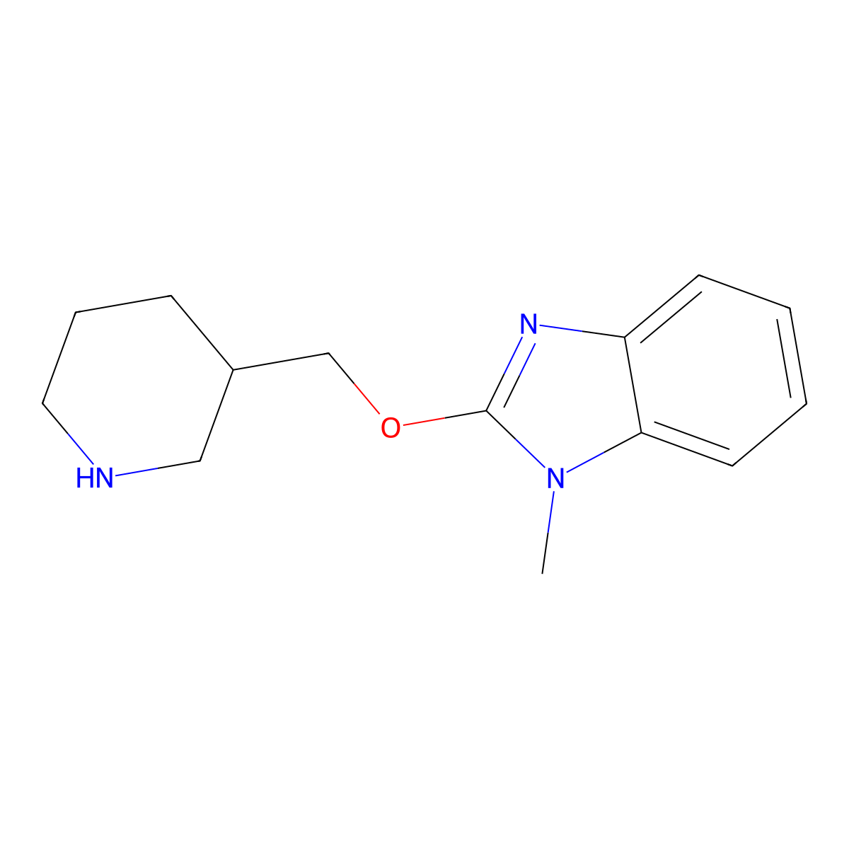 1-methyl-2-[(piperidin-3-yl)methoxy]-1H-1,3-benzodiazole molecular structure, CAS 1185539-09-6