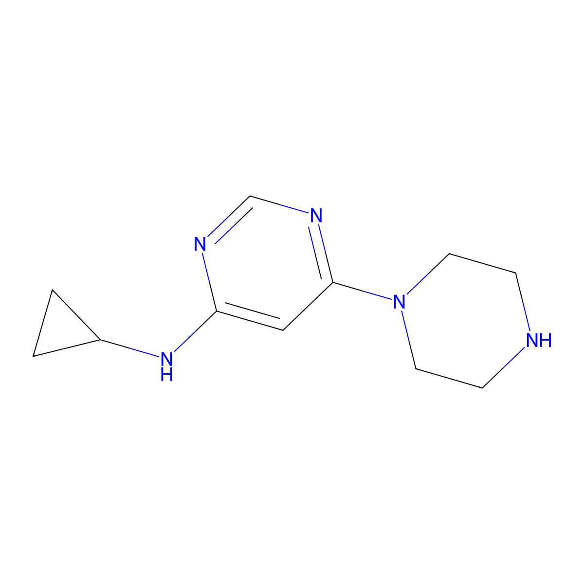 N-cyclopropyl-6-(piperazin-1-yl)pyrimidin-4-amine molecular structure, CAS 1185541-98-3