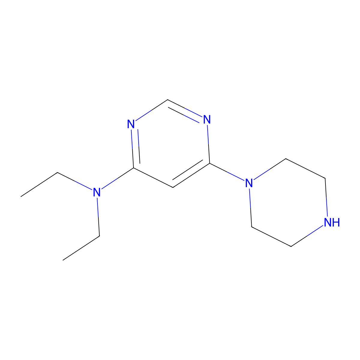 N,N-diethyl-6-(piperazin-1-yl)pyrimidin-4-amine molecular structure, CAS 1185542-48-6