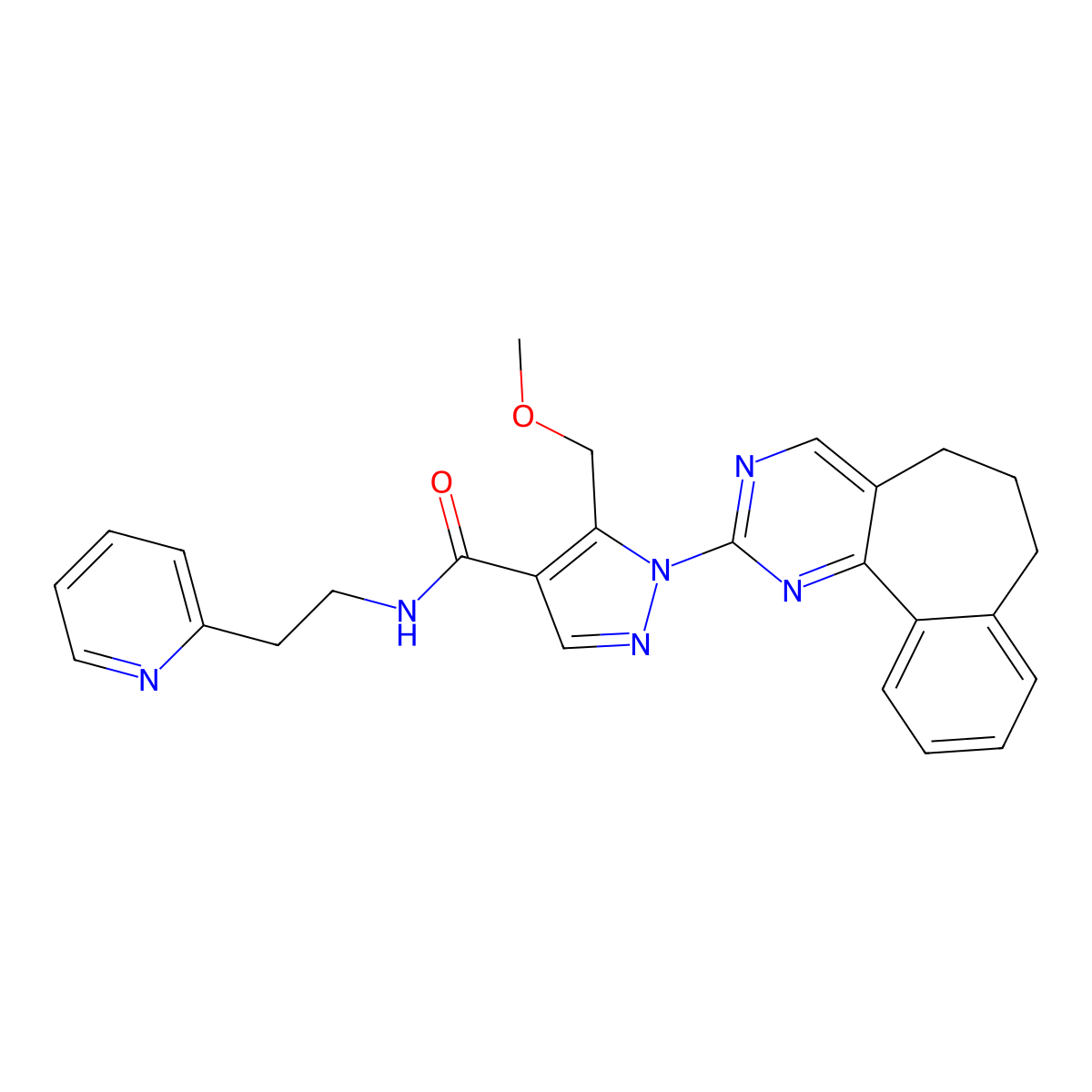 1-(6,7-dihydro-5H-benzo[6,7]cyclohepta[1,2-d]pyrimidin-2-yl)-5-(methoxymethyl)-N-[2-(2-pyridinyl)ethyl]-1H-pyrazole-4-carboxamide molecular structure, CAS 1185543-40-1