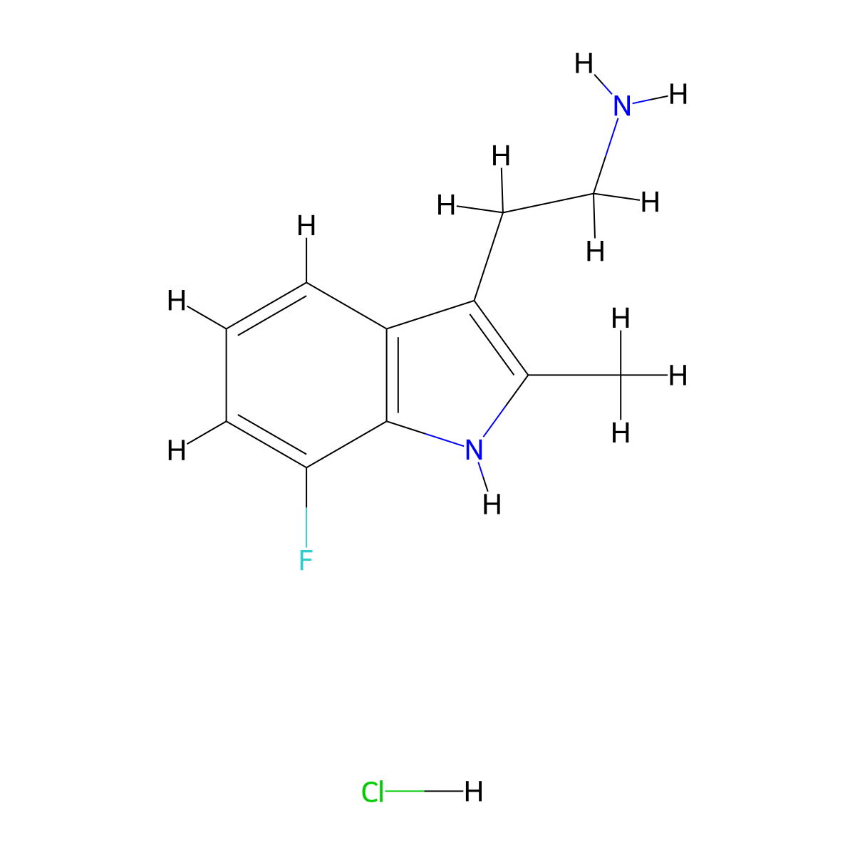2-(7-fluoro-2-methyl-1H-indol-3-yl)ethan-1-amine hydrochloride molecular structure, CAS 1185547-61-8