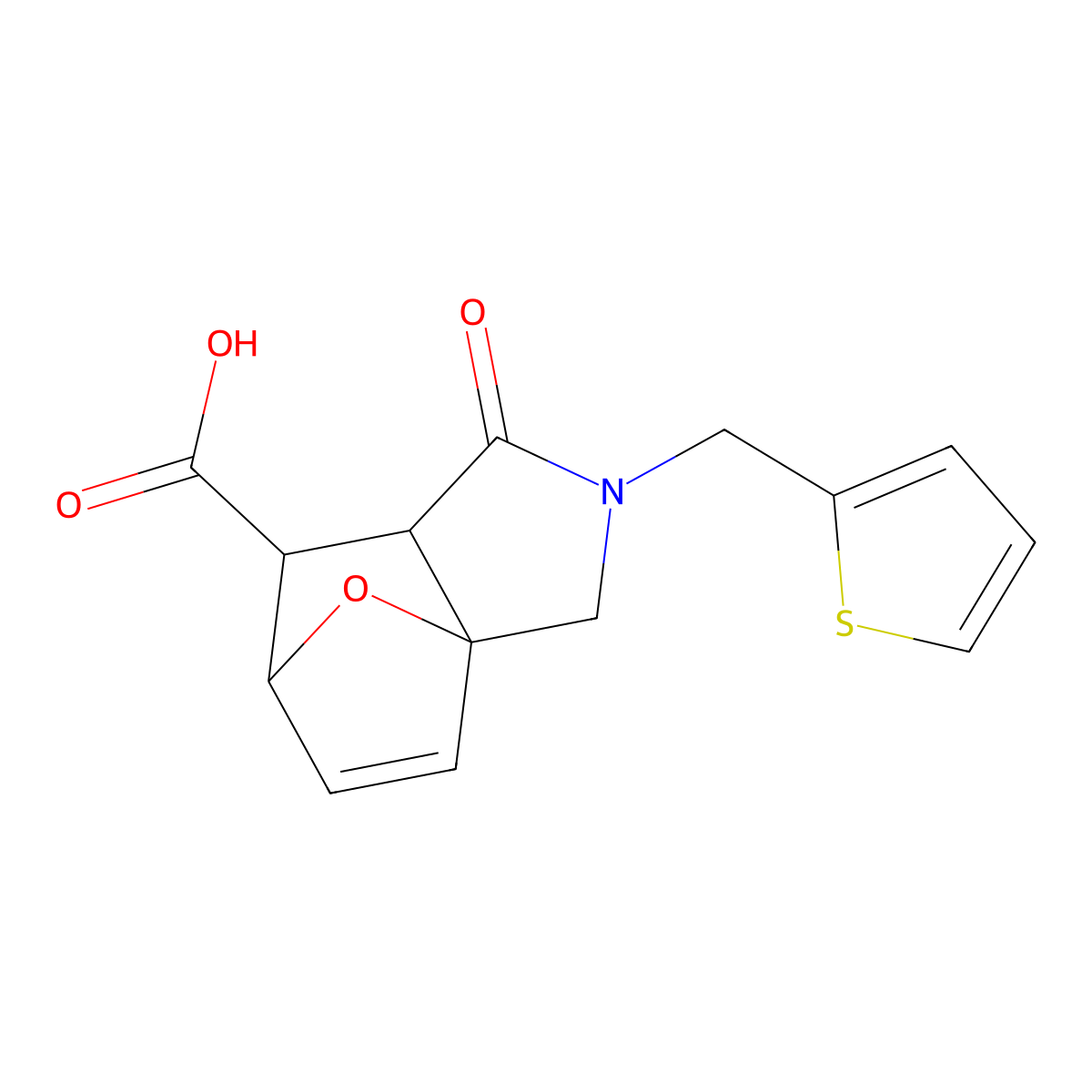 1-Oxo-2-(thiophen-2-ylmethyl)-1,2,3,6,7,7a-hexahydro-3a,6-epoxyisoindole-7-carboxylic acid molecular structure, CAS 1185549-47-6