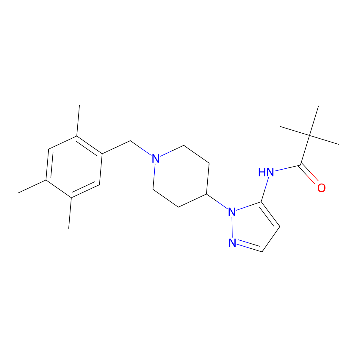 2,2-Dimethyl-N-[1-[1-[(2,4,5-trimethylphenyl)methyl]-4-piperidinyl]-1H-pyrazol-5-yl]propanamide molecular structure, CAS 1185550-00-8