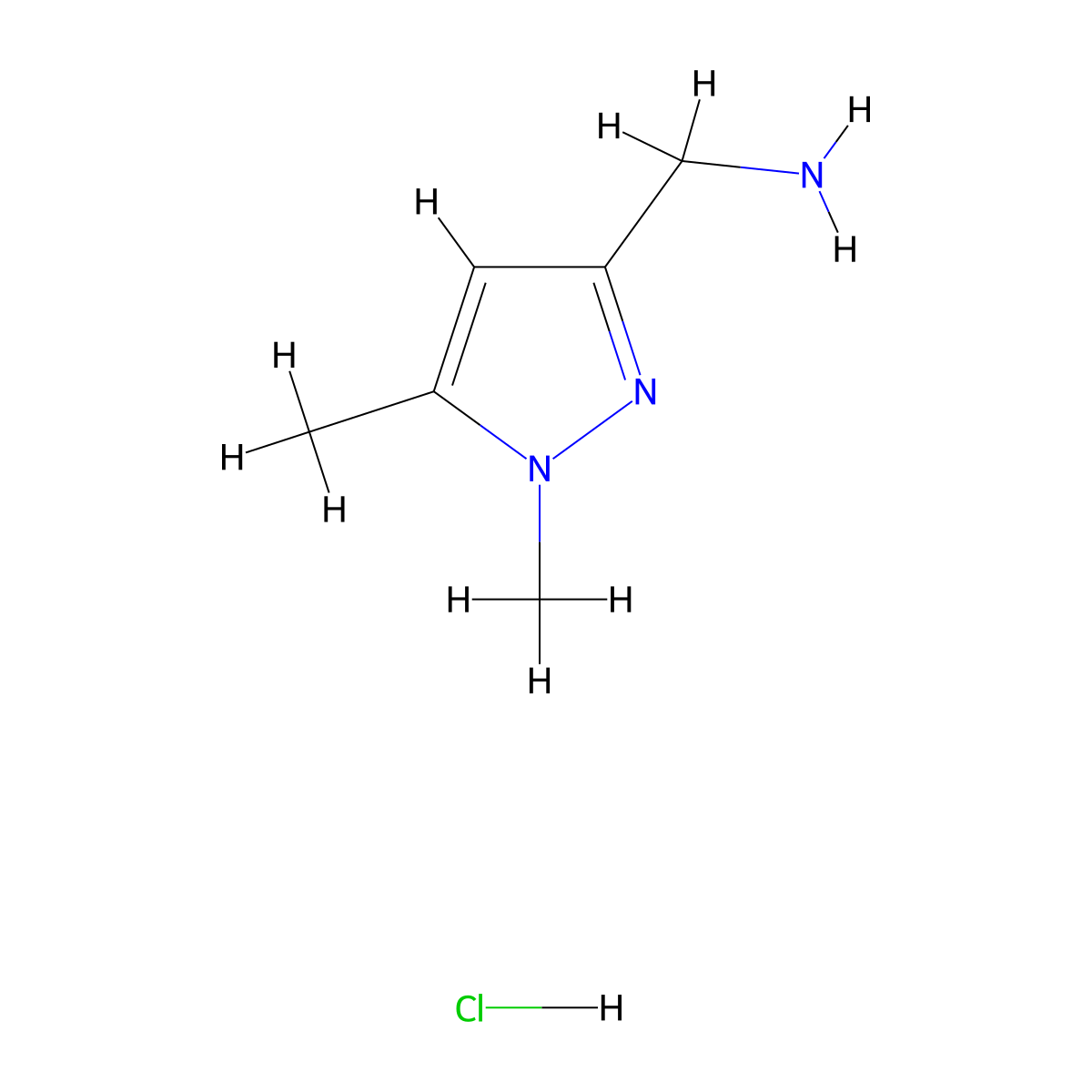 (1,5-dimethyl-1H-pyrazol-3-yl)methanamine hydrochloride molecular structure, CAS 1185555-25-2
