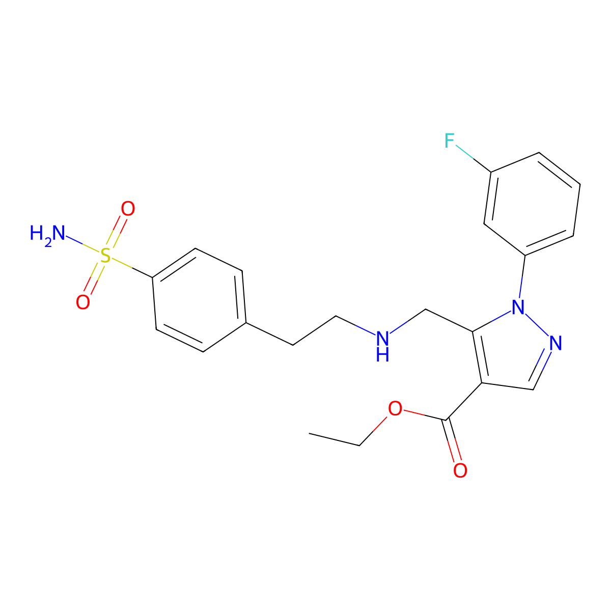 Ethyl 5-[[[2-[4-(aminosulfonyl)phenyl]ethyl]amino]methyl]-1-(3-fluorophenyl)-1H-pyrazole-4-carboxylate molecular structure, CAS 1185560-04-6