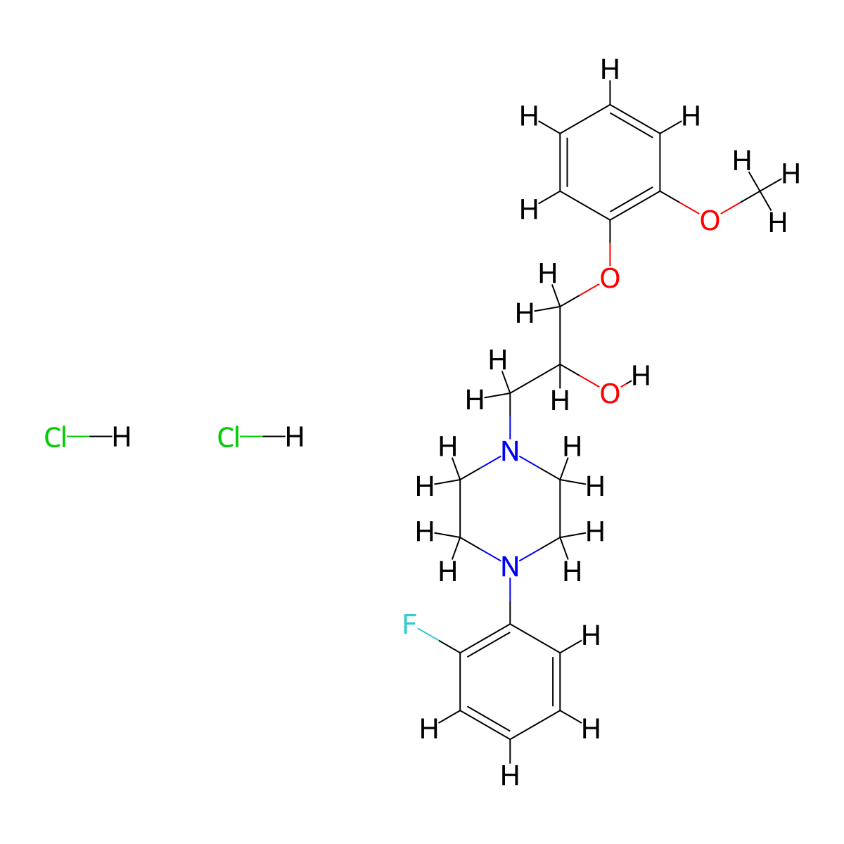 1-[4-(2-Fluorophenyl)piperazin-1-yl]-3-(2-methoxyphenoxy)propan-2-ol dihydrochloride molecular structure, CAS 1185562-04-2