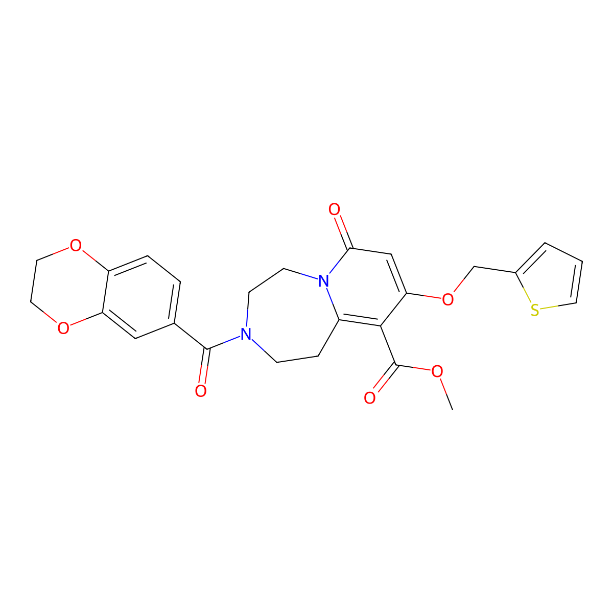 Methyl 3-[(2,3-dihydro-1,4-benzodioxin-6-yl)carbonyl]-1,2,3,4,5,7-hexahydro-7-oxo-9-(2-thienylmethoxy)pyrido[1,2-d][1,4]diazepine-10-carboxylate molecular structure, CAS 1185568-52-8