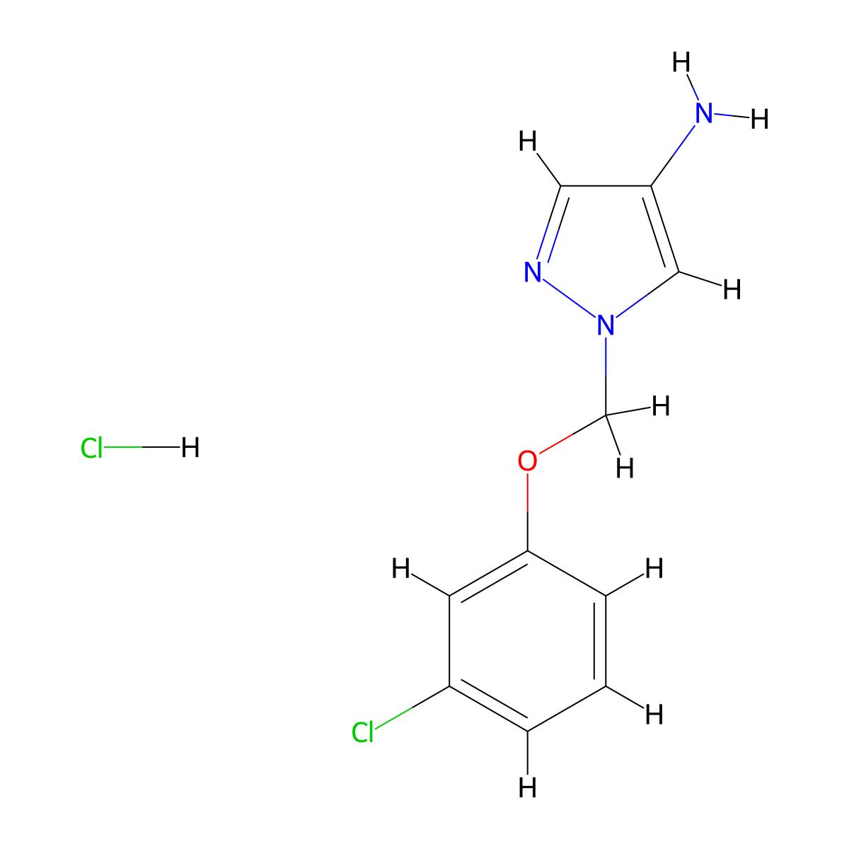 1-((3-Chlorophenoxy)methyl)-1H-pyrazol-4-amine hydrochloride molecular structure, CAS 1185569-59-8