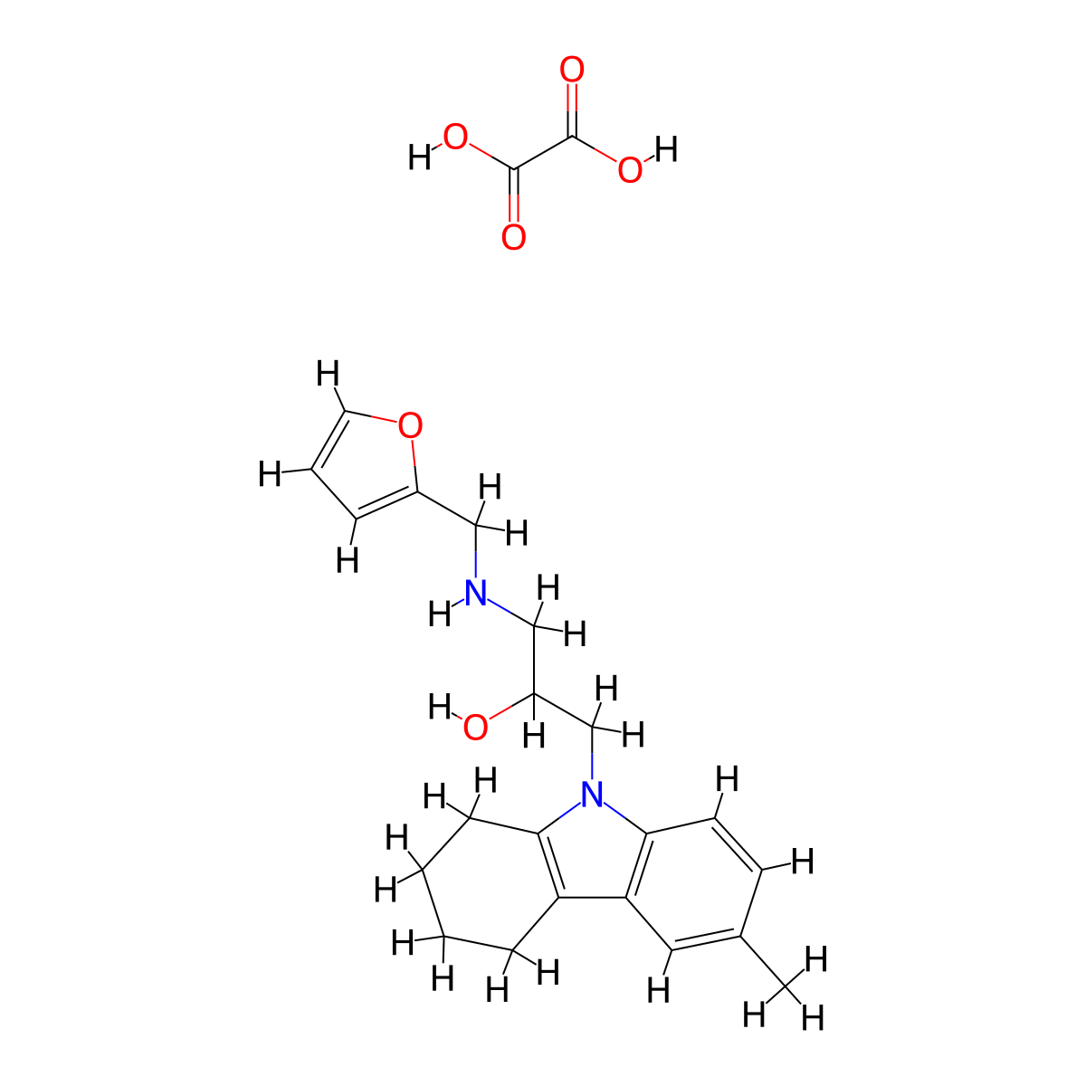 1-((furan-2-ylmethyl)amino)-3-(6-methyl-3,4-dihydro-1H-carbazol-9(2H)-yl)propan-2-ol oxalate molecular structure, CAS 1185572-94-4