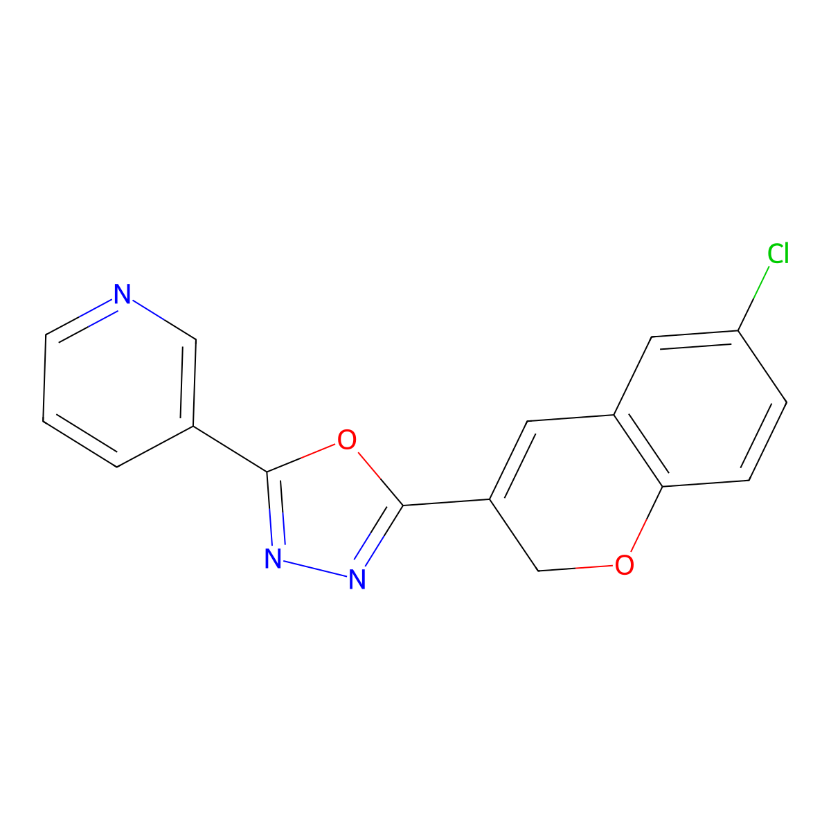 2-(6-chloro-2H-chromen-3-yl)-5-(pyridin-3-yl)-1,3,4-oxadiazole molecular structure, CAS 1185579-16-1