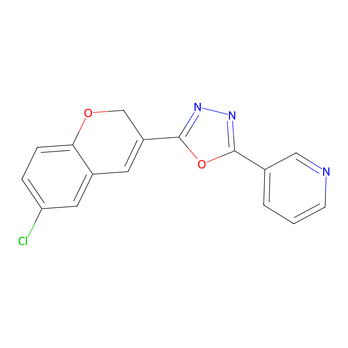 2-(6-chloro-2H-chromen-3-yl)-5-(pyridin-3-yl)-1,3,4-oxadiazole molecular structure, CAS 1185579-16-1