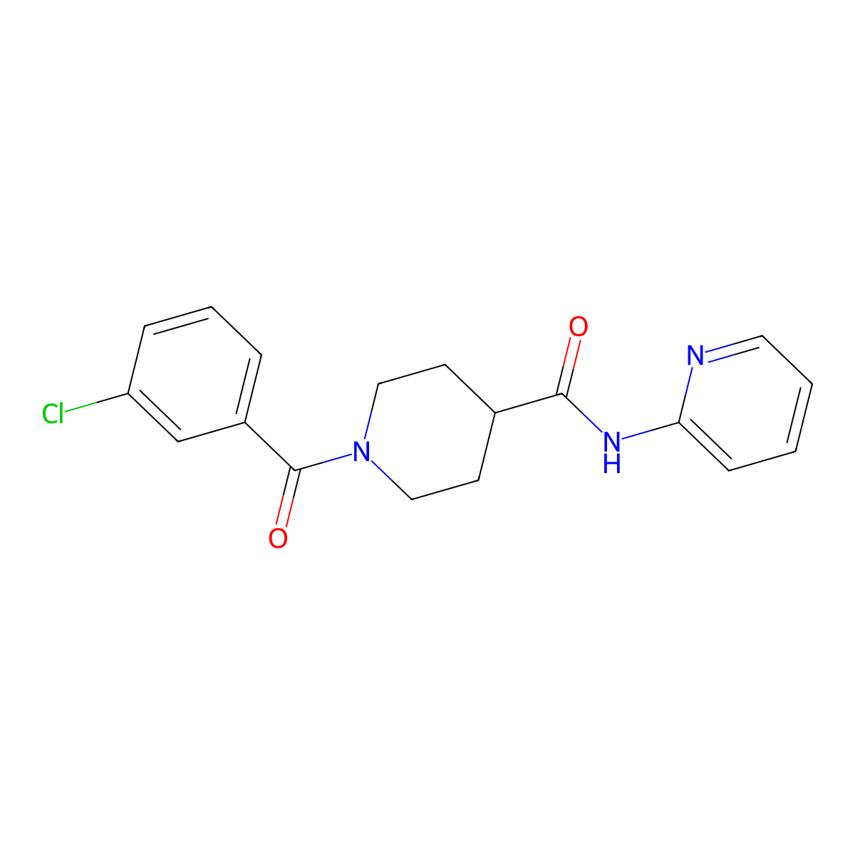 1-(3-chlorobenzoyl)-N-pyridin-2-ylpiperidine-4-carboxamide molecular structure, CAS 1185579-51-4