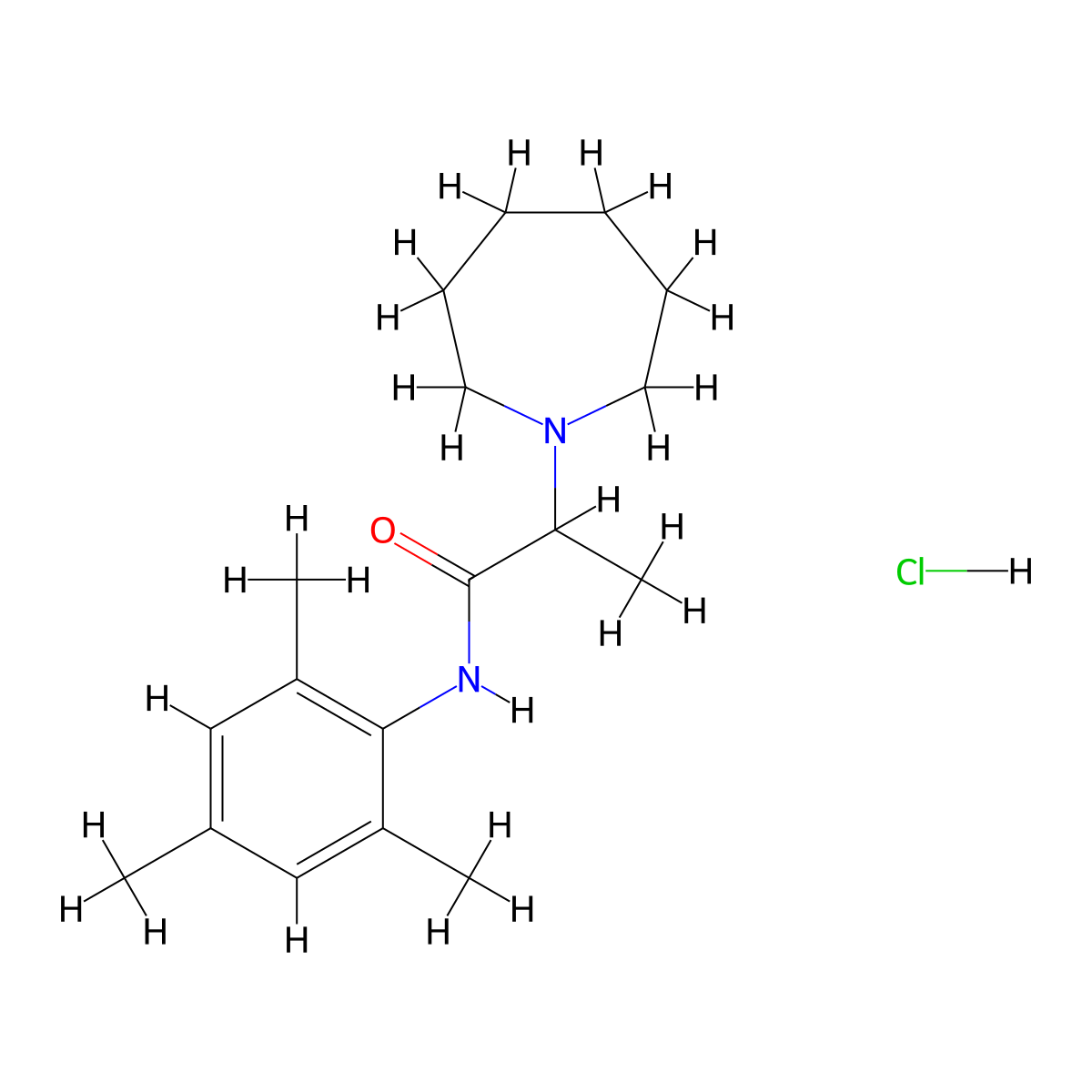 1H-Azepine-1-acetamide, hexahydro-alpha-methyl-N-(2,4,6-trimethylphenyl)-, monohydrochloride molecular structure, CAS 118564-53-7