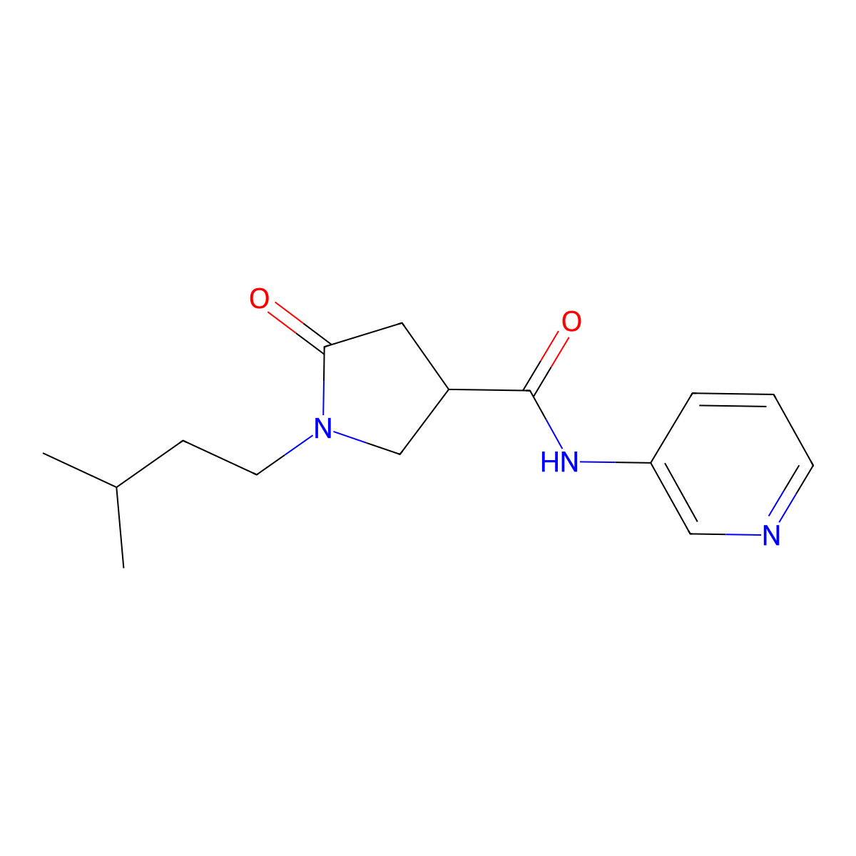 1-(3-methylbutyl)-5-oxo-N-(pyridin-3-yl)pyrrolidine-3-carboxamide molecular structure, CAS 1185655-86-0