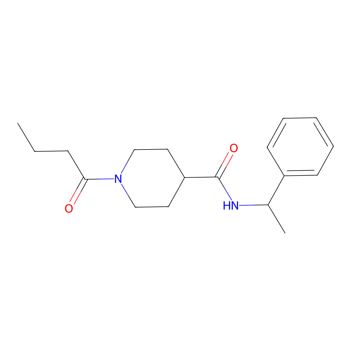 1-butanoyl-N-(1-phenylethyl)piperidine-4-carboxamide molecular structure, CAS 1185660-21-2