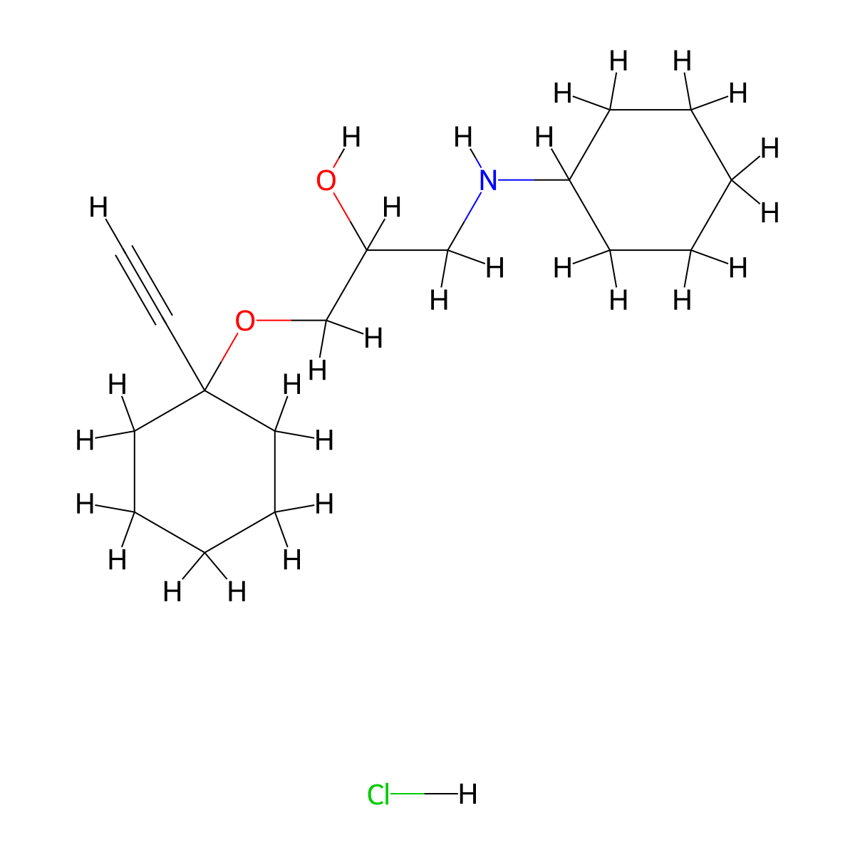1-(Cyclohexylamino)-3-((1-ethynylcyclohexyl)oxy)propan-2-ol hydrochloride molecular structure, CAS 1185667-62-2