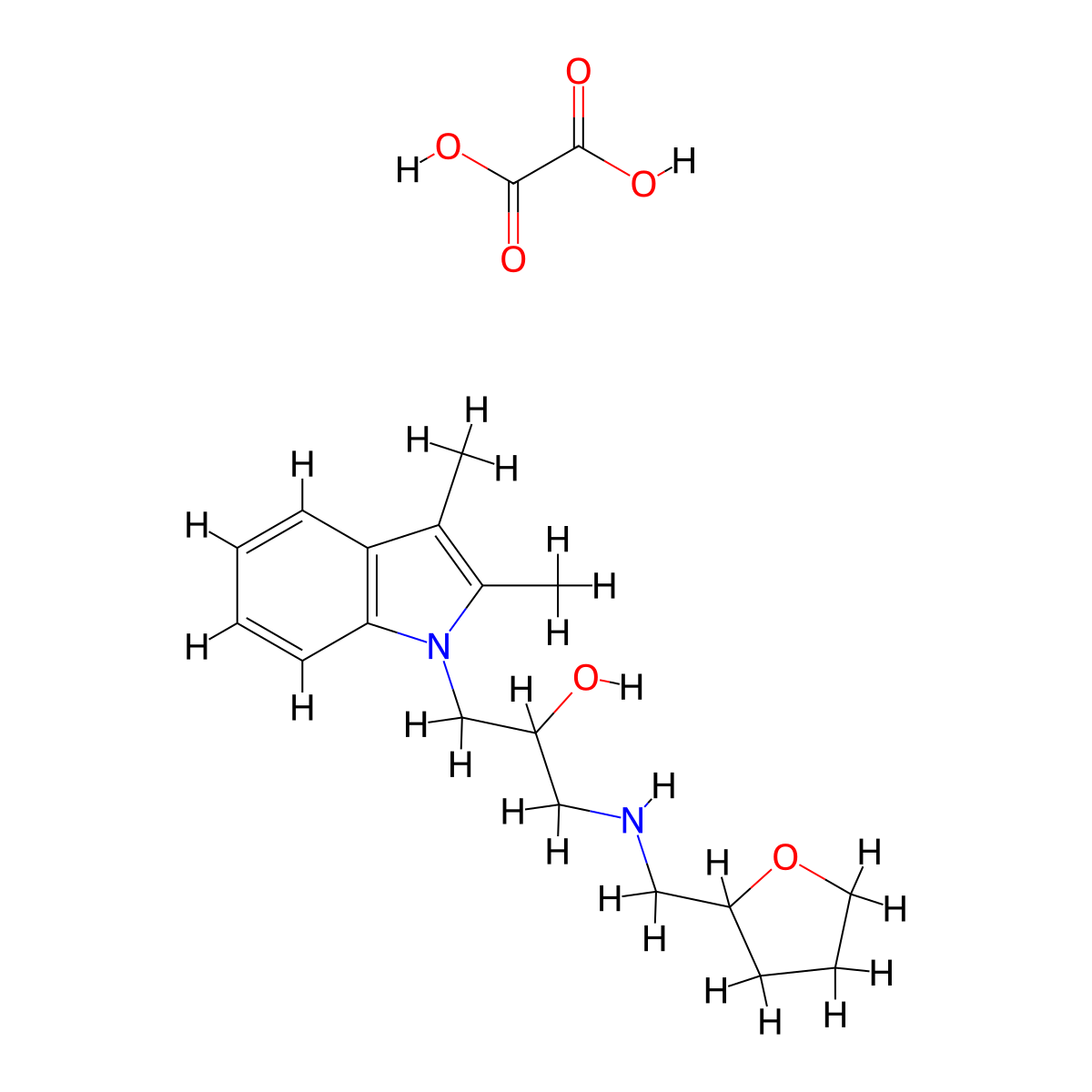 1-(2,3-dimethyl-1H-indol-1-yl)-3-{[(oxolan-2-yl)methyl]amino}propan-2-ol; oxalic acid molecular structure, CAS 1185668-06-7
