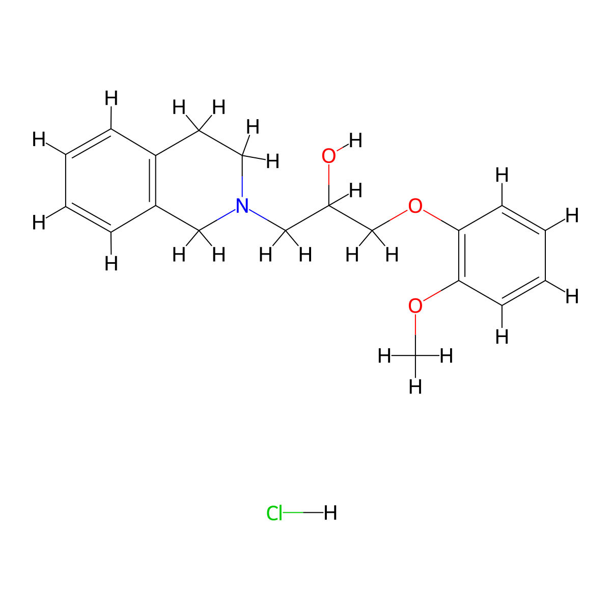 1-(3,4-dihydroisoquinolin-2(1H)-yl)-3-(2-methoxyphenoxy)propan-2-ol hydrochloride molecular structure, CAS 1185675-06-2