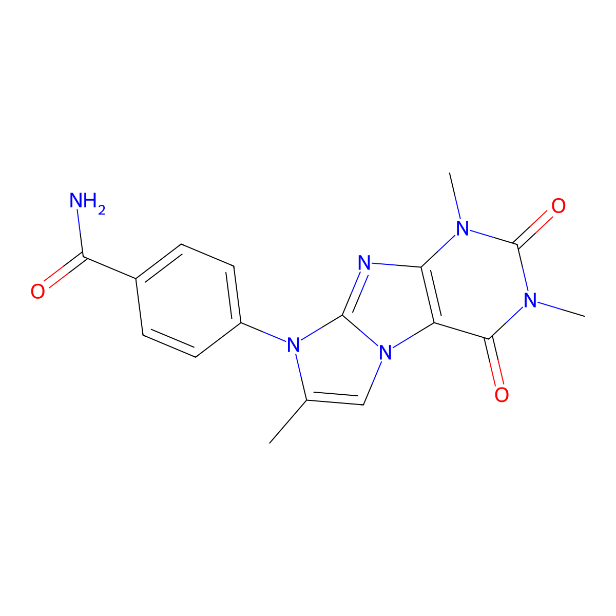 4-(1,3,7-Trimethyl-2,4-dioxo-1,3,5-trihydro-4-imidazolino[1,2-h]purin-8-yl)ben zamide molecular structure, CAS 1185690-47-4