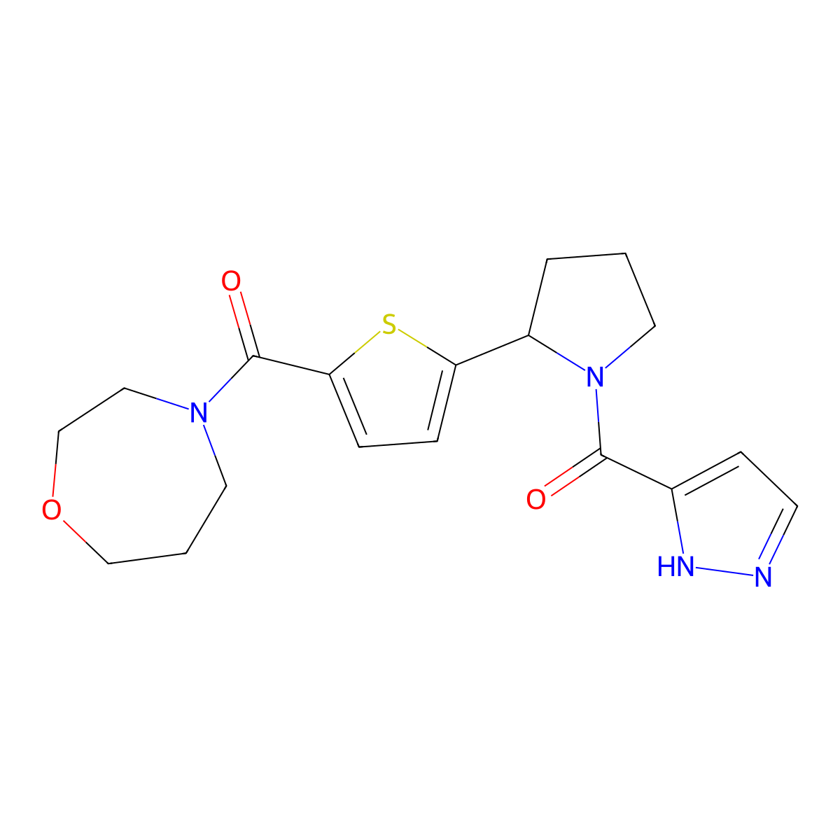 [2-[5-(1,4-oxazepane-4-carbonyl)thiophen-2-yl]pyrrolidin-1-yl]-(1H-pyrazol-5-yl)methanone molecular structure, CAS 1185699-02-8