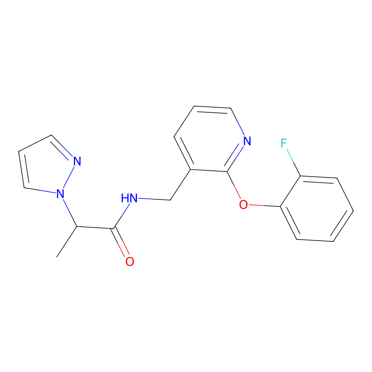 N-[[2-(2-fluorophenoxy)pyridin-3-yl]methyl]-2-pyrazol-1-ylpropanamide molecular structure, CAS 1185703-32-5