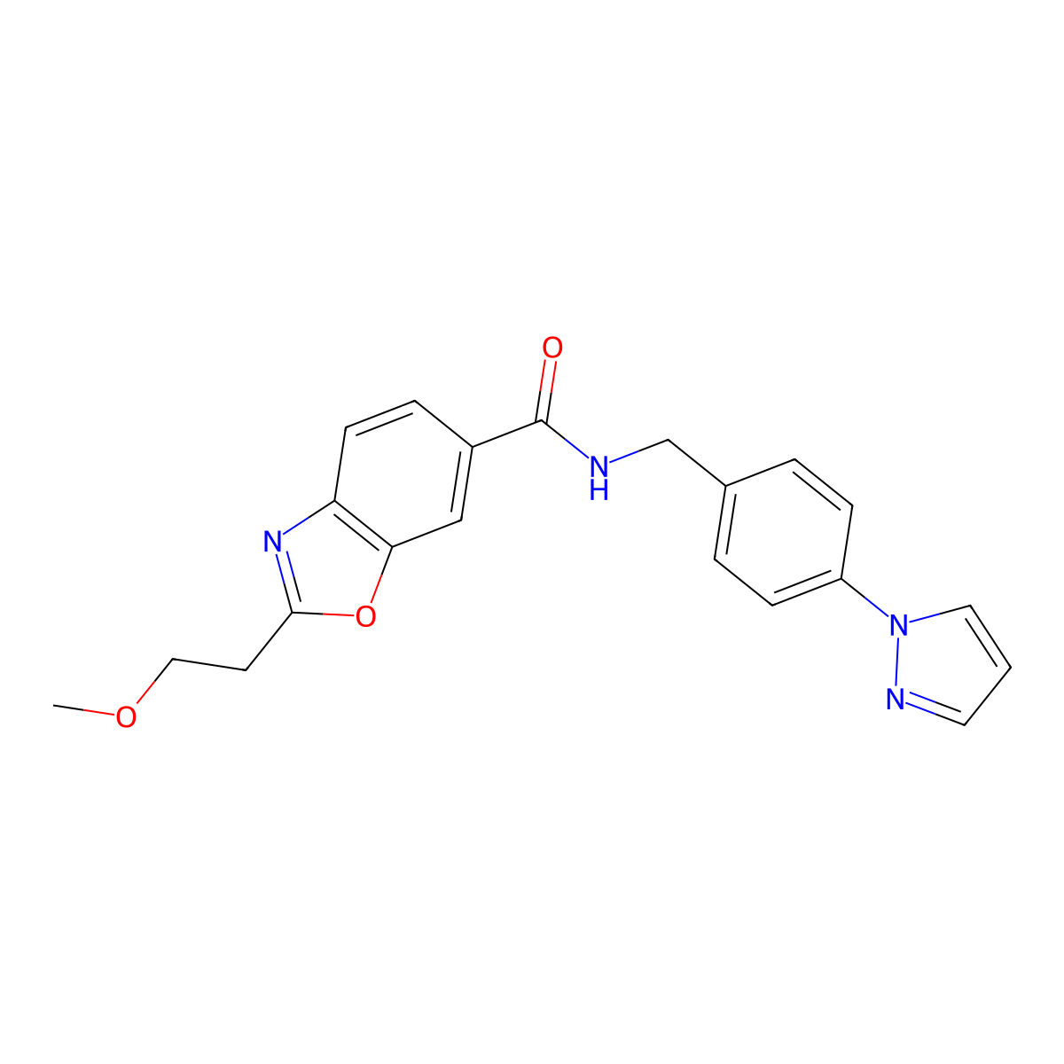 2-(2-Methoxyethyl)-N-[[4-(1H-pyrazol-1-yl)phenyl]methyl]-6-benzoxazolecarboxamide molecular structure, CAS 1185706-93-7