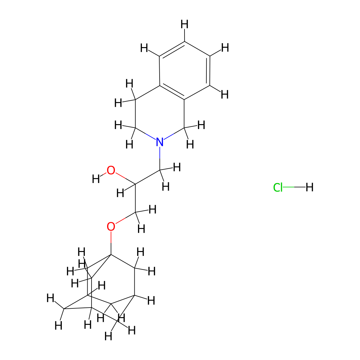 1-((3s,5s,7s)-adamantan-1-yloxy)-3-(3,4-dihydroisoquinolin-2(1H)-yl)propan-2-ol hydrochloride molecular structure, CAS 1185707-38-3
