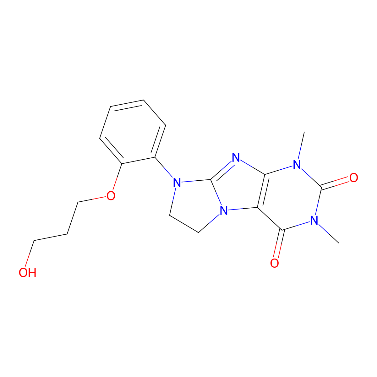 8-(2-(3-hydroxypropoxy)phenyl)-1,3-dimethyl-7,8-dihydro-1H-imidazo[2,1-f]purine-2,4(3H,6H)-dione molecular structure, CAS 1185712-56-4