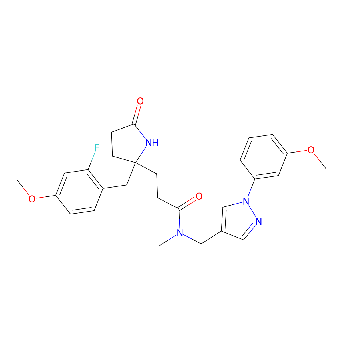 3-[2-(2-fluoro-4-methoxybenzyl)-5-oxo-2-pyrrolidinyl]-N-{[1-(3-methoxyphenyl)-1H-pyrazol-4-yl]methyl}-N-methylpropanamide molecular structure, CAS 1185718-81-3