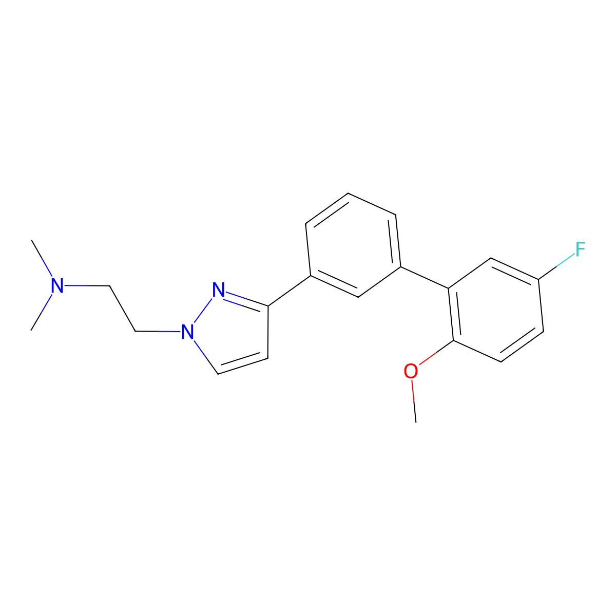 [2-(3-{5'-fluoro-2'-methoxy-[1,1'-biphenyl]-3-yl}-1H-pyrazol-1-yl)ethyl]dimethylamine molecular structure, CAS 1185720-39-1