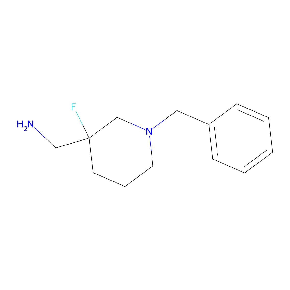 (1-Benzyl-3-fluoro-3-piperidyl)methanamine molecular structure, CAS 1185749-68-1