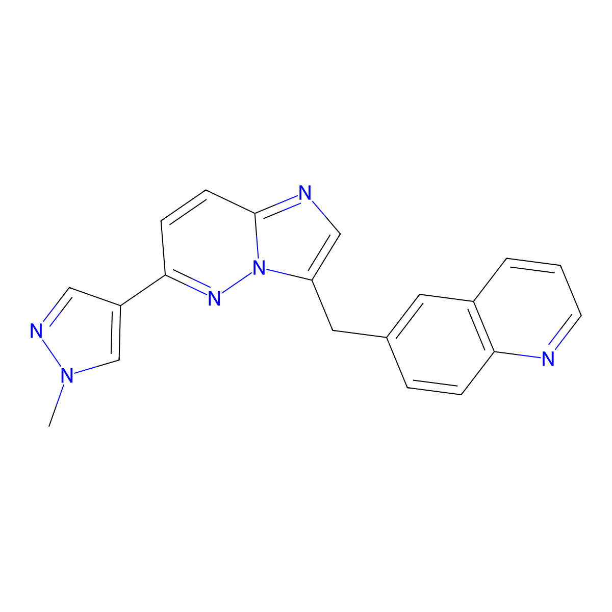 6-((6-(1-methyl-1H-pyrazol-4-yl)imidazo[1,2-b]pyridazin-3-yl)methyl)quinoline molecular structure, CAS 1185763-69-2