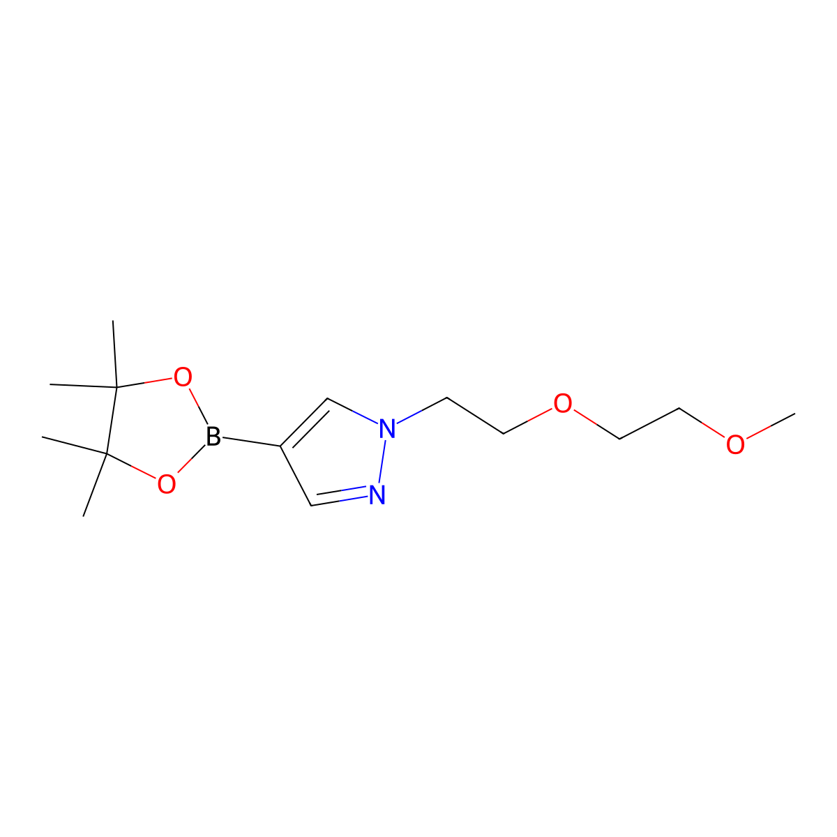 1H-Pyrazole, 1-[2-(2-methoxyethoxy)ethyl]-4(4,4,5,5-tetramethyl-1,3,2-dioxaborolan-2-yl)- molecular structure, CAS 1185767-91-2