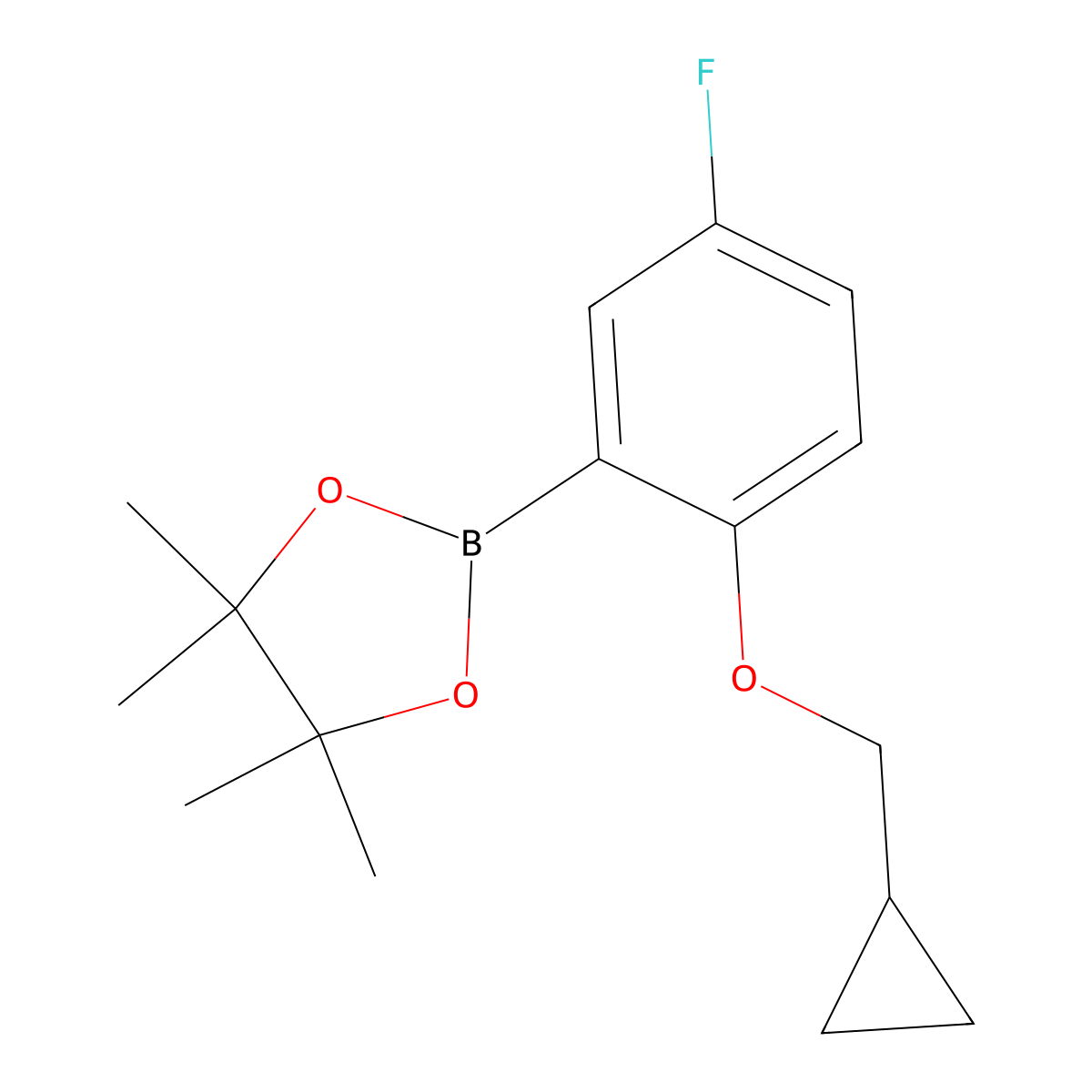 2-(2-(Cyclopropylmethoxy)-5-fluorophenyl)-4,4,5,5-tetramethyl-1,3,2-dioxaborolane molecular structure, CAS 1185836-97-8