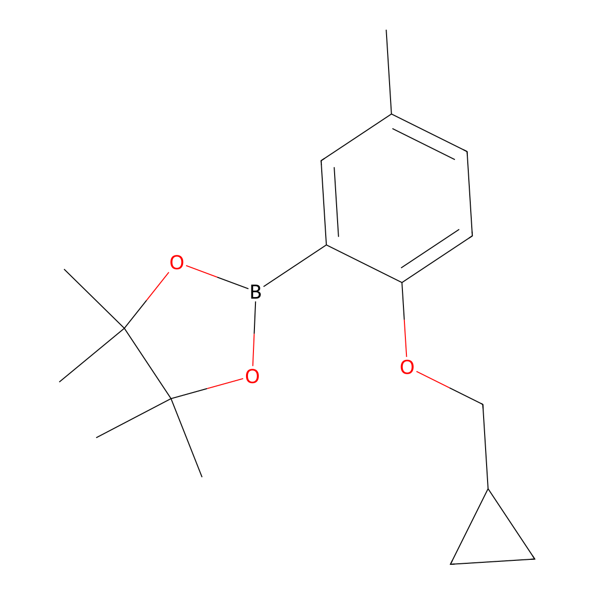 2-(2-(Cyclopropylmethoxy)-5-methylphenyl)-4,4,5,5-tetramethyl-1,3,2-dioxaborolane molecular structure, CAS 1185836-99-0