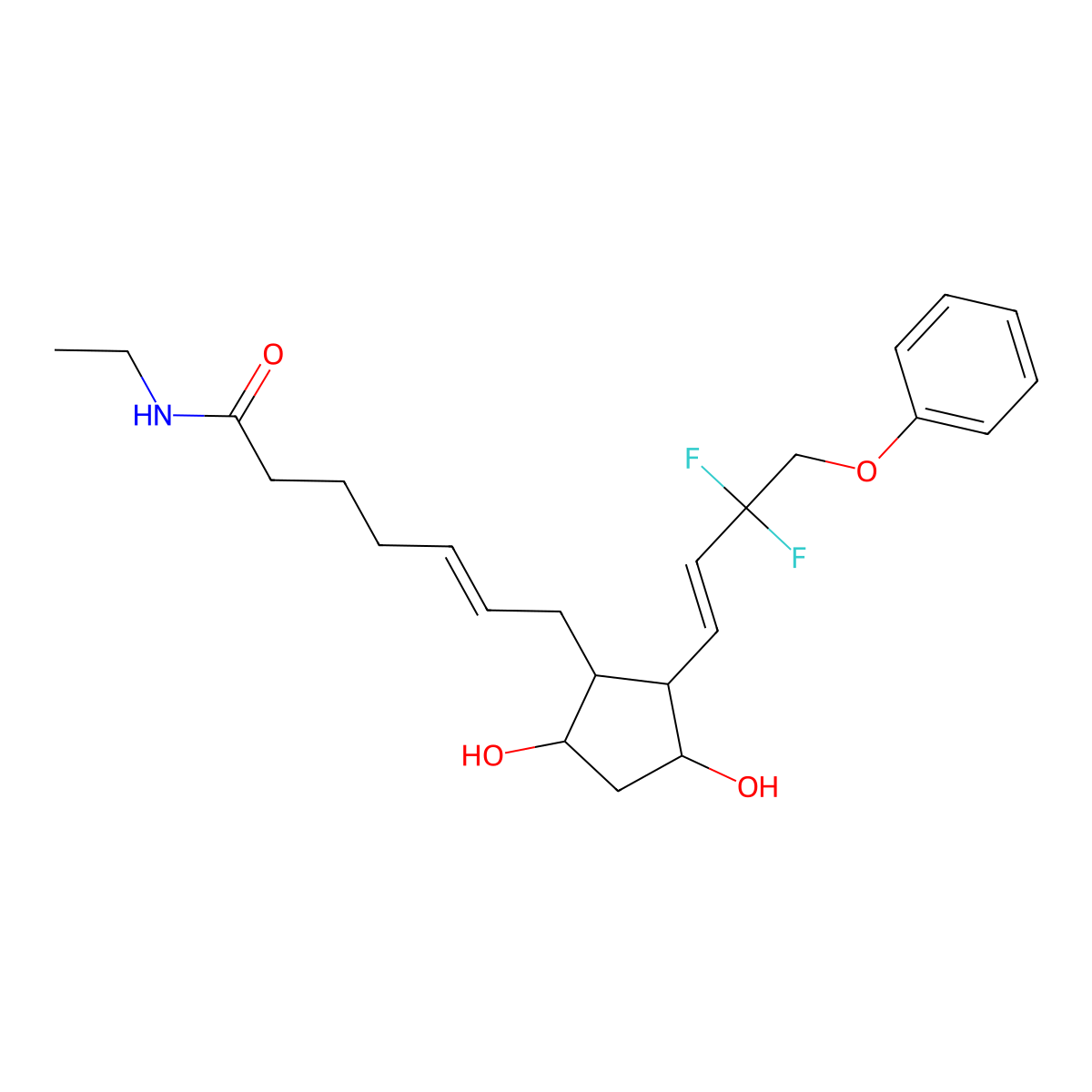 5-Heptenamide, 7-((1R,2R,3R,5S)-2-((1E)-3,3-difluoro-4-phenoxy-1-buten-1-yl)-3,5-dihydroxycyclopentyl)-N-ethyl-, (5Z)- molecular structure, CAS 1185851-52-8
