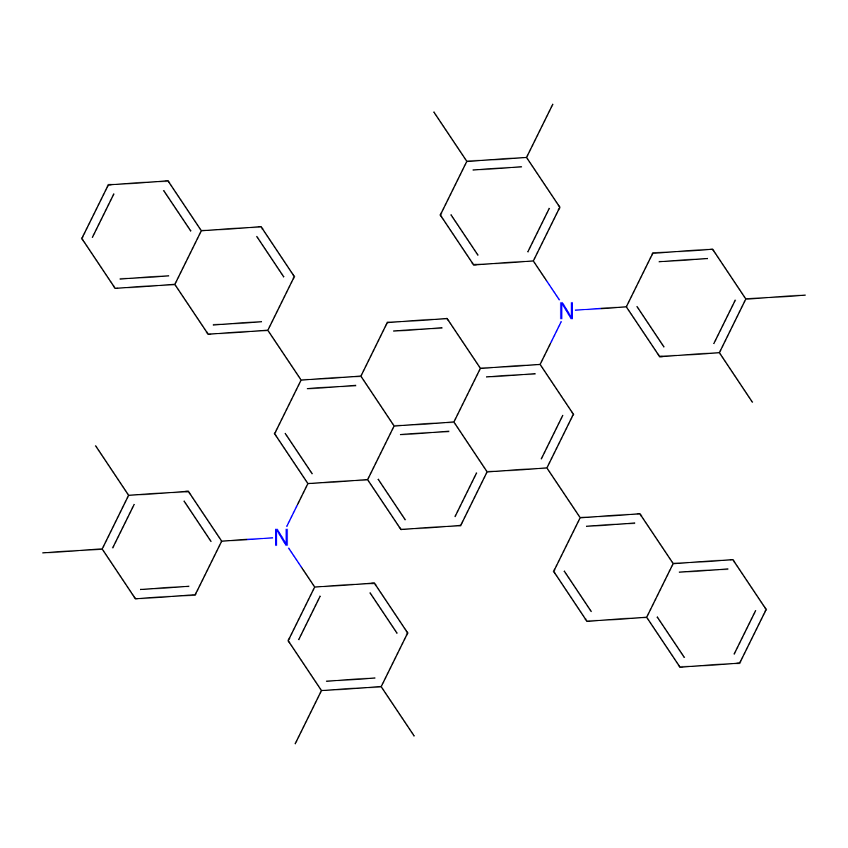 N1,N1,N6,N6-Tetrakis(3,4-dimethylphenyl)-3,8-DI(2-naphthyl)pyrene-1,6-diamine molecular structure, CAS 1185876-83-8
