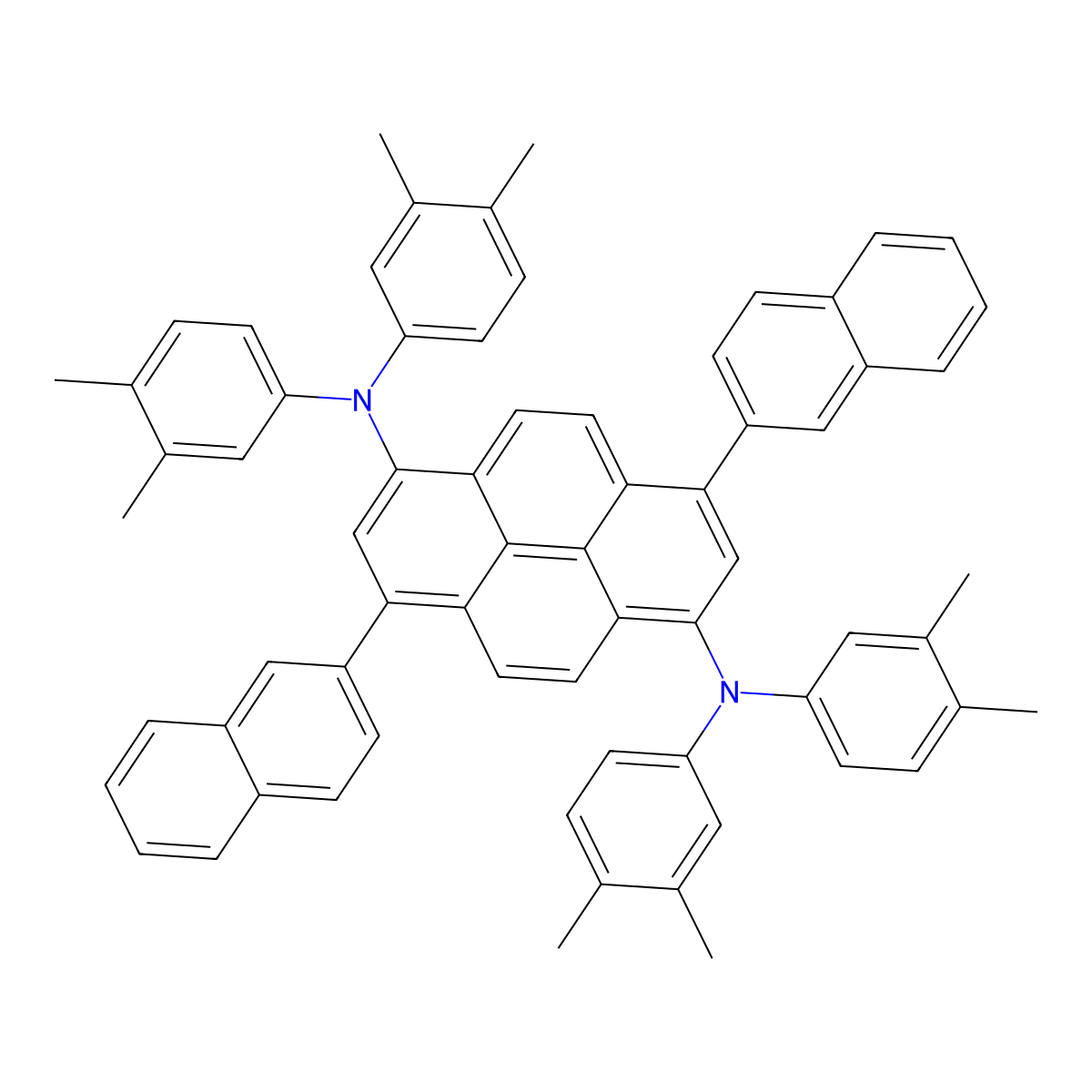 N1,N1,N6,N6-Tetrakis(3,4-dimethylphenyl)-3,8-DI(2-naphthyl)pyrene-1,6-diamine molecular structure, CAS 1185876-83-8