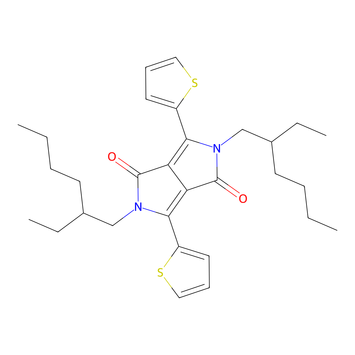 2,5-Bis(2-ethylhexyl)-3,6-di(thiophen-2-yl)-2,5-dihydropyrrolo(3,4-c)pyrrole-1,4-dione molecular structure, CAS 1185885-86-2