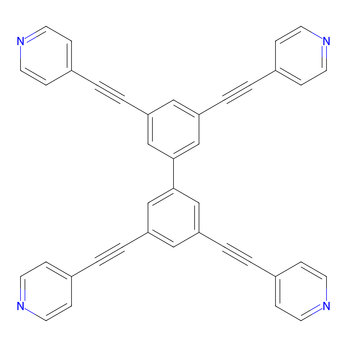 3,3',5,5'-Tetrakis(pyridin-4-ylethynyl)-1,1'-biphenyl molecular structure, CAS 1185909-06-1