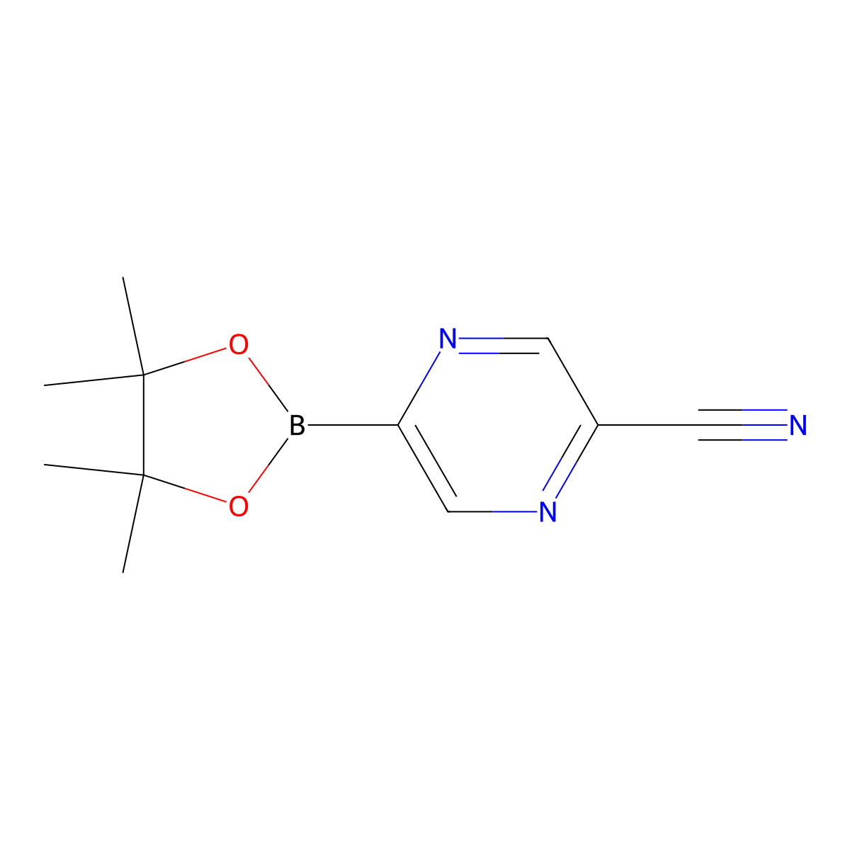 5-(4,4,5,5-Tetramethyl-1,3,2-dioxaborolan-2-YL)pyrazine-2-carbonitrile molecular structure, CAS 1186041-94-0
