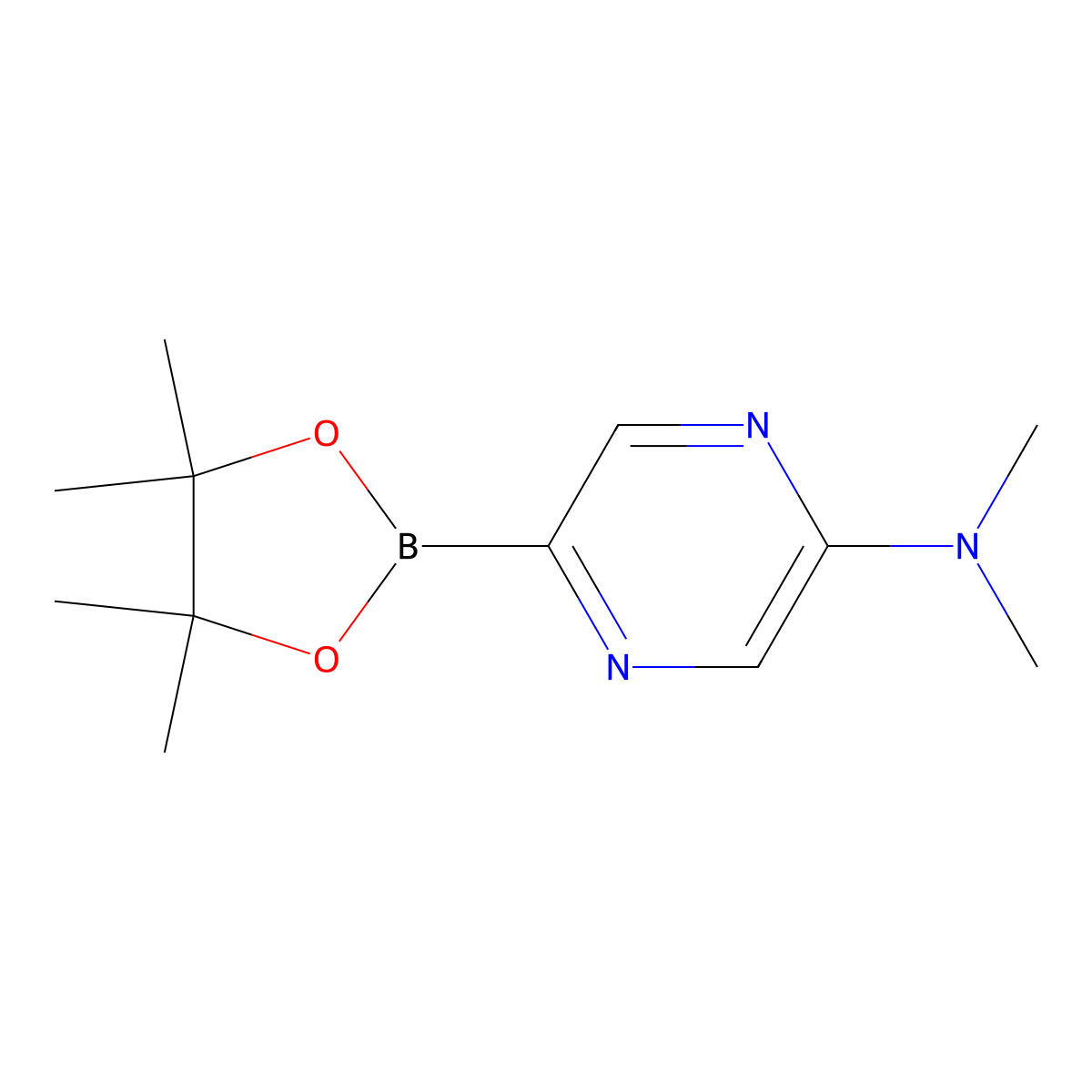 N,N-Dimethyl-5-(4,4,5,5-tetramethyl-1,3,2-dioxaborolan-2-YL)pyrazin-2-amine molecular structure, CAS 1186041-96-2