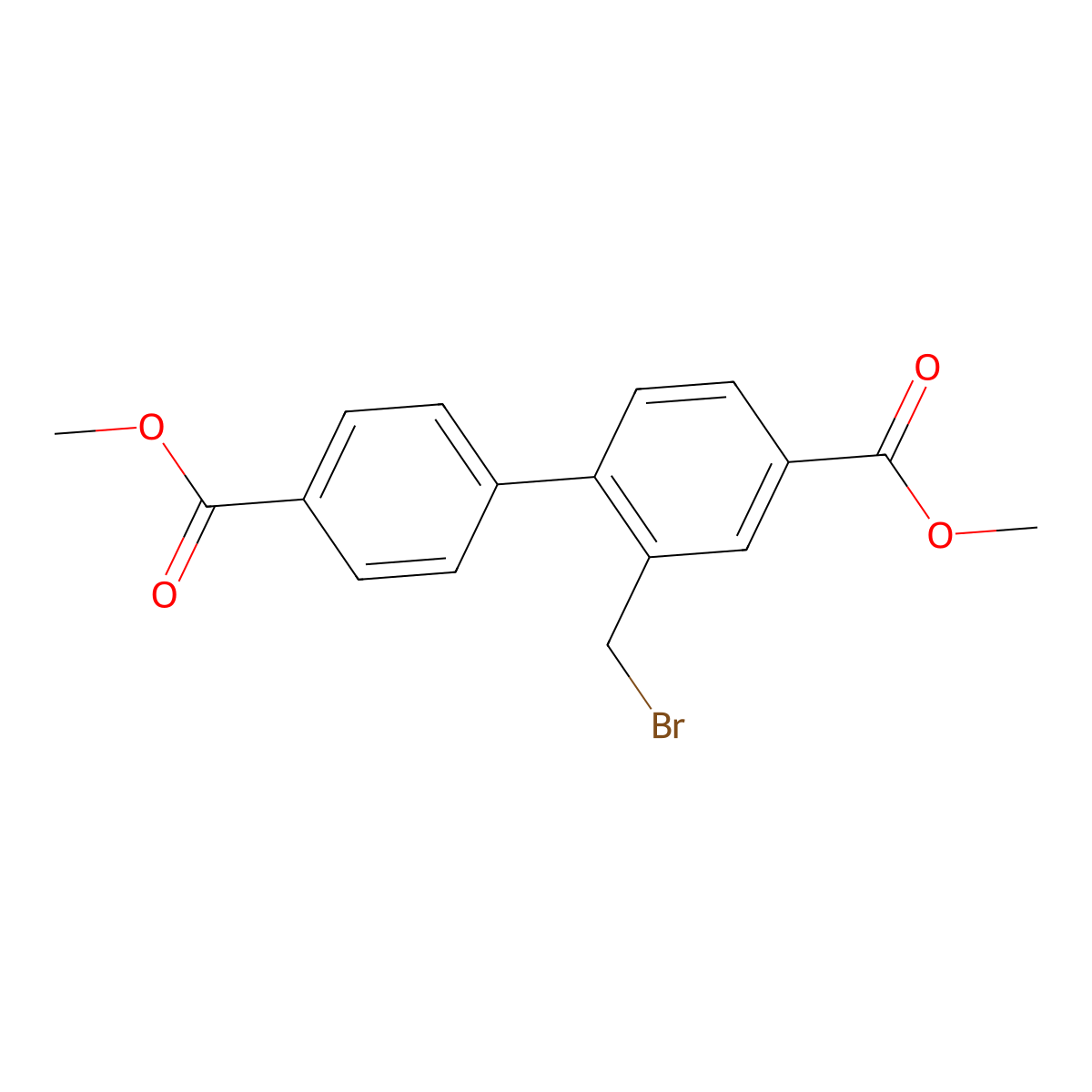 Dimethyl 2-(bromomethyl)-[1,1'-biphenyl]-4,4'-dicarboxylate molecular structure, CAS 1186048-29-2