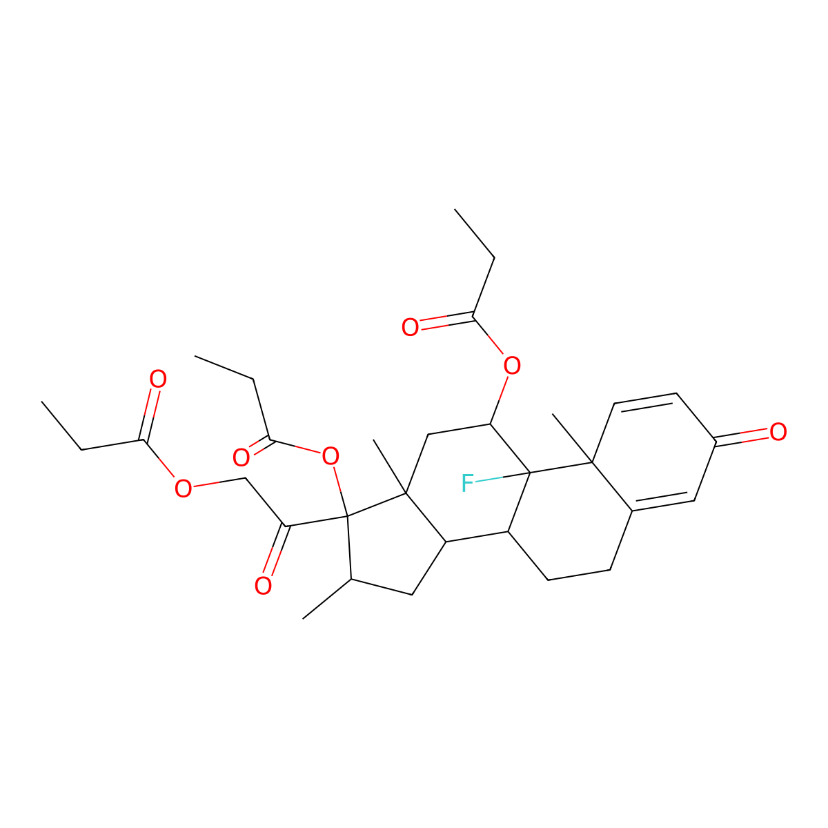 [2-[(8S,9R,10S,11S,13S,14S,16S,17R)-9-fluoro-10,13,16-trimethyl-3-oxo-11,17-di(propanoyloxy)-6,7,8,11,12,14,15,16-octahydrocyclopenta[a]phenanthren-17-yl]-2-oxoethyl] propanoate molecular structure, CAS 1186048-33-8