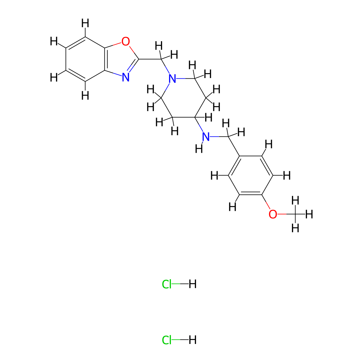 1-(1,3-benzoxazol-2-ylmethyl)-N-[(4-methoxyphenyl)methyl]piperidin-4-amine;dihydrochloride molecular structure, CAS 1186049-44-4