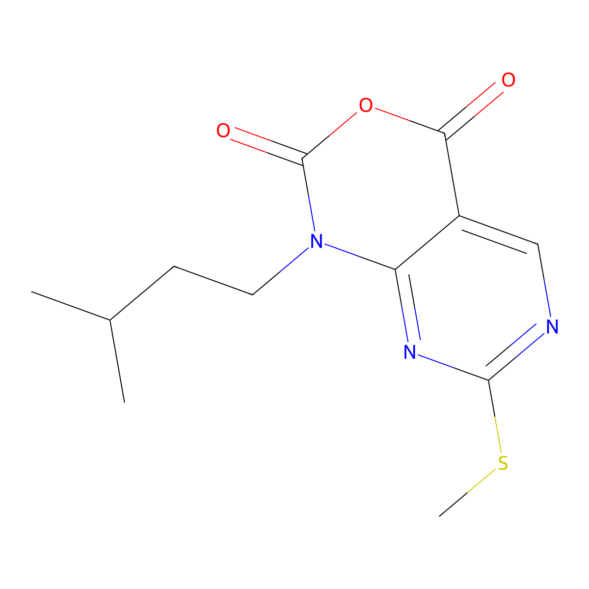 1-isopentyl-7-(methylthio)-1H-pyrimido[4,5-d][1,3]oxazine-2,4-dione molecular structure, CAS 1186049-75-1